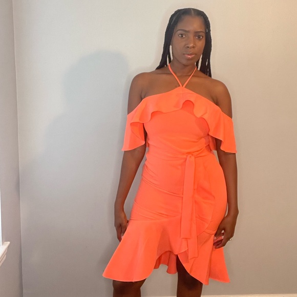 NWT Neon Orange Lavish Alice Halter Dress - Picture 6 of 8